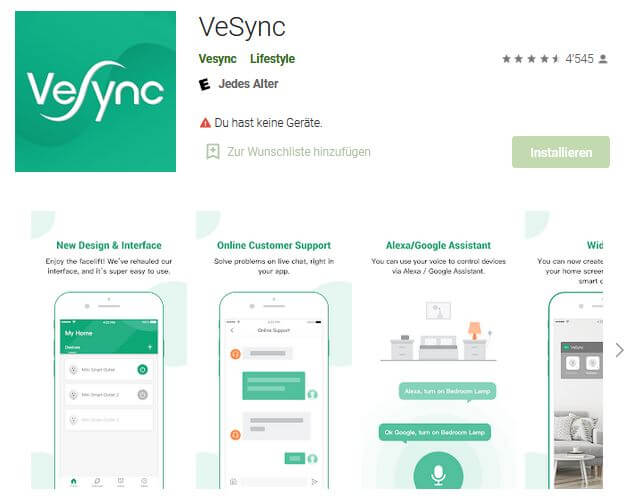 VeSync App im Google Playstore